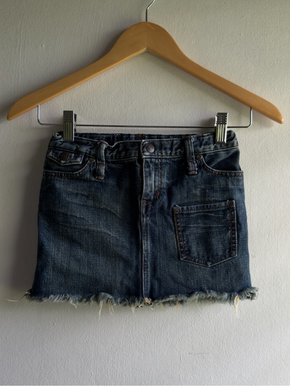 Y2K Ralph Lauren Girls Denim Mini Skirt Raw Hem Frayed Size 6X